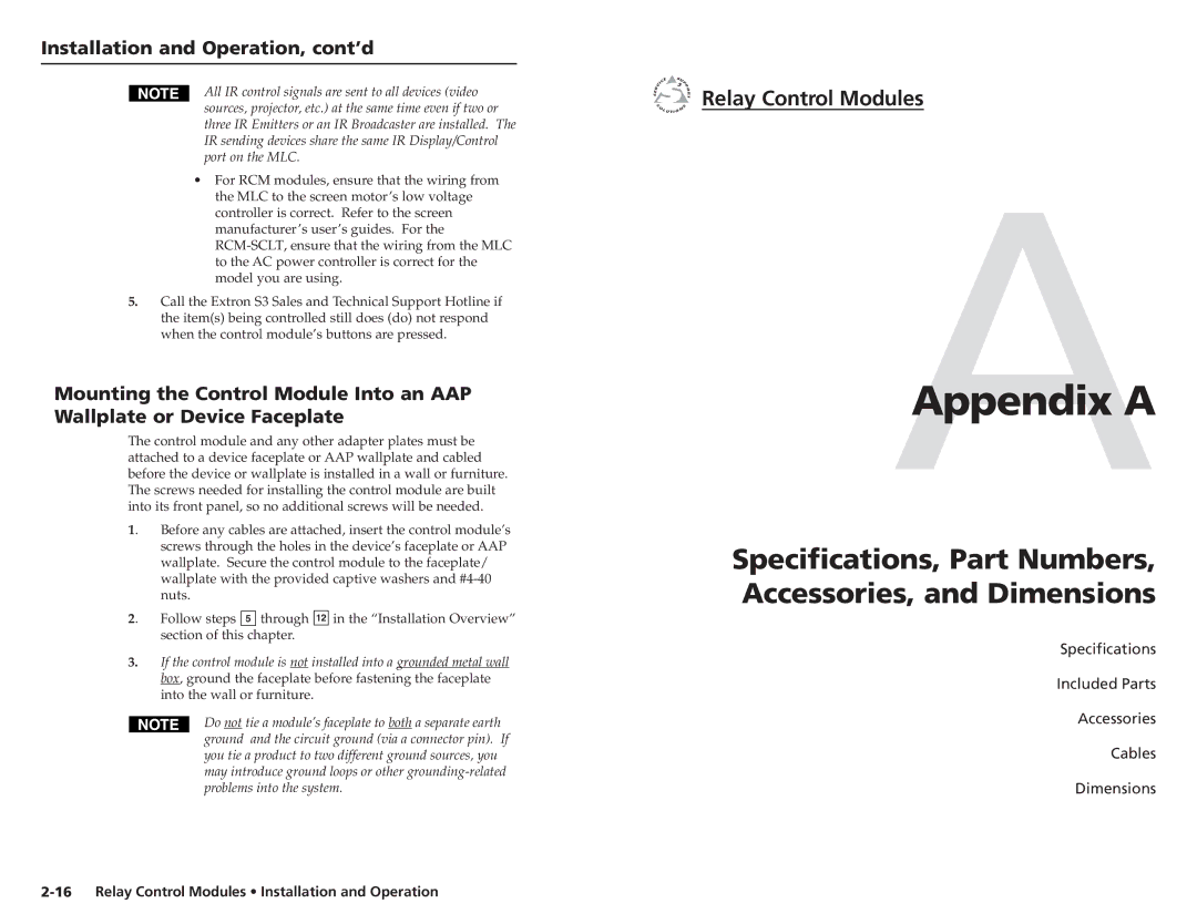 Extron electronic SCP 150 AAP user manual AAppendix a, Specifications, Part Numbers Accessories, and Dimensions 