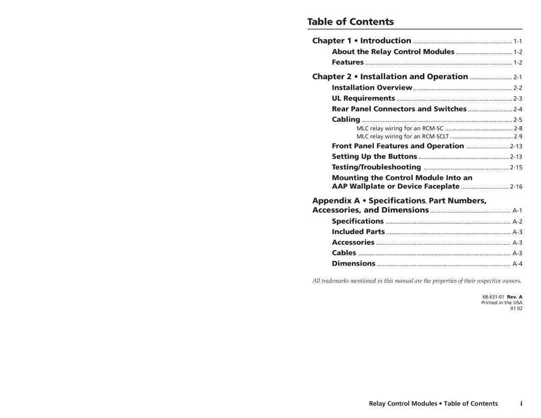 Extron electronic SCP 150 AAP user manual Table of Contents 