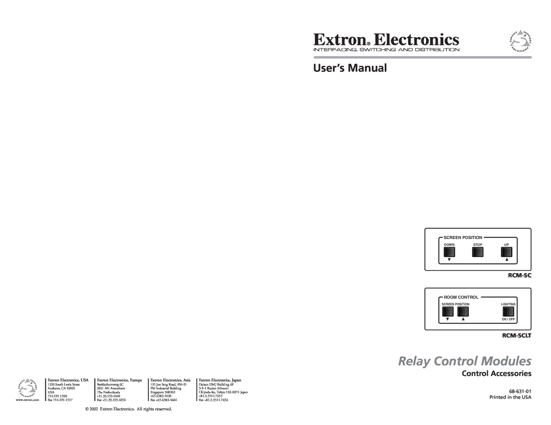 Extron electronic SCP 150 AAP user manual Control Accessories, Relay Control Modules, User’s Manual, Rcm-Sclt 