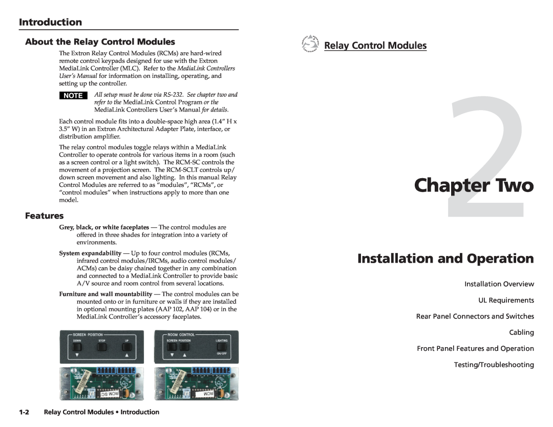 Extron electronic SCP 150 AAP Two, Installation and Operation, Introduction, About the Relay Control Modules, Features 