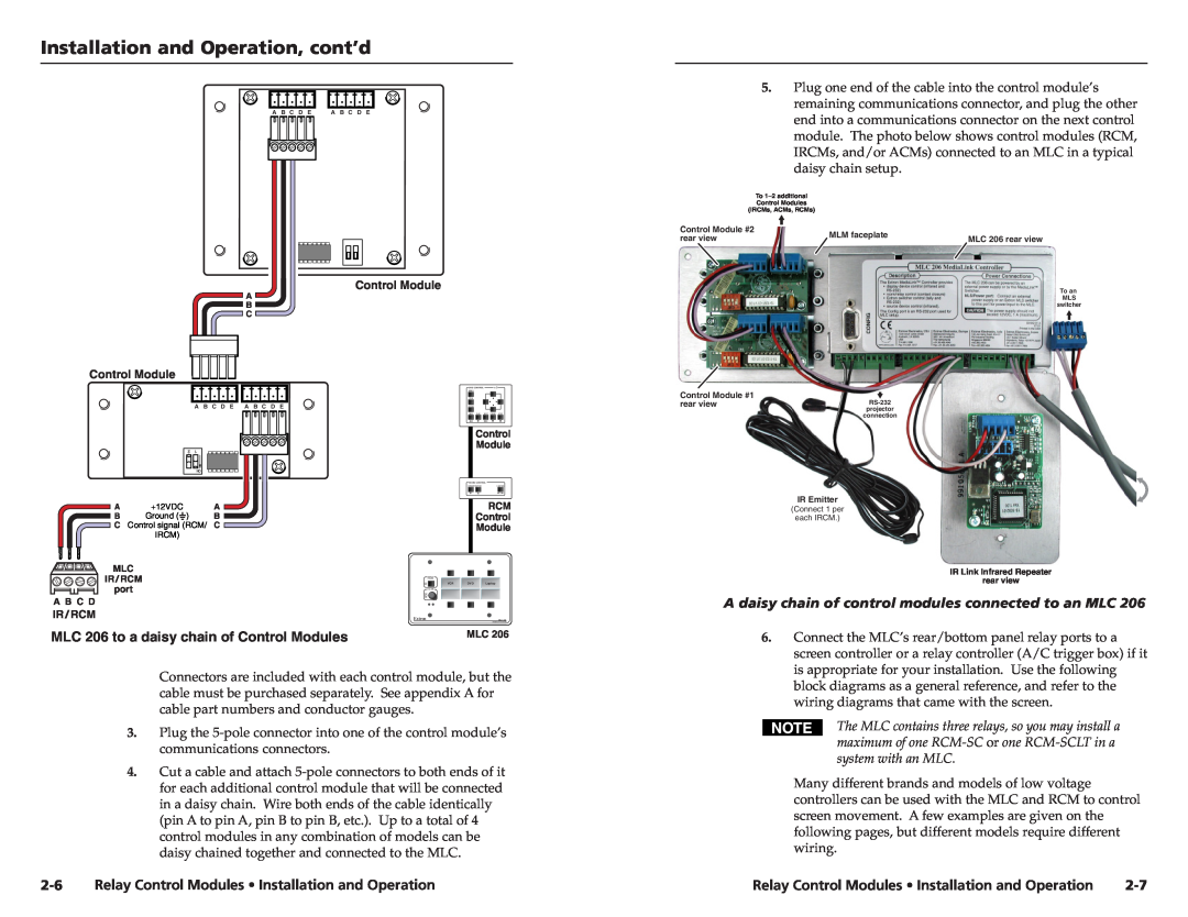 Extron electronic SCP 150 AAP user manual Installation and Operation, cont’d, MLC 206 to a daisy chain of Control Modules 