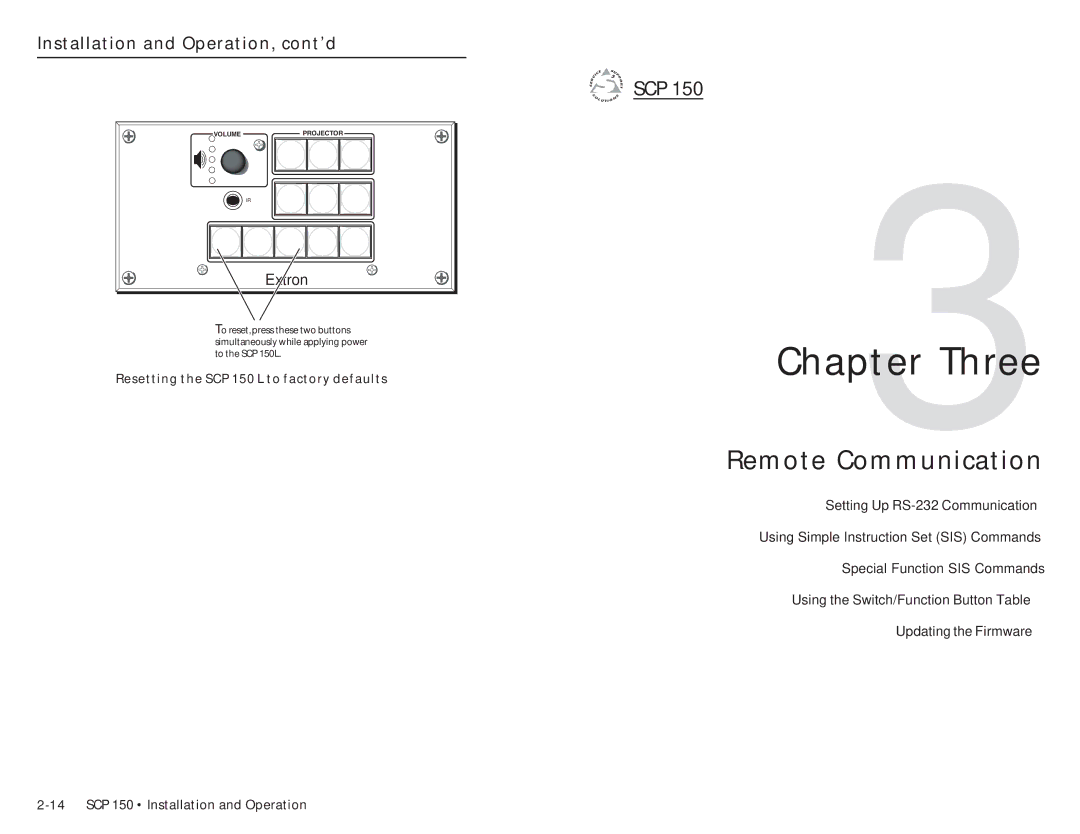 Extron electronic SCP 150L user manual Remote Communication, Extron 