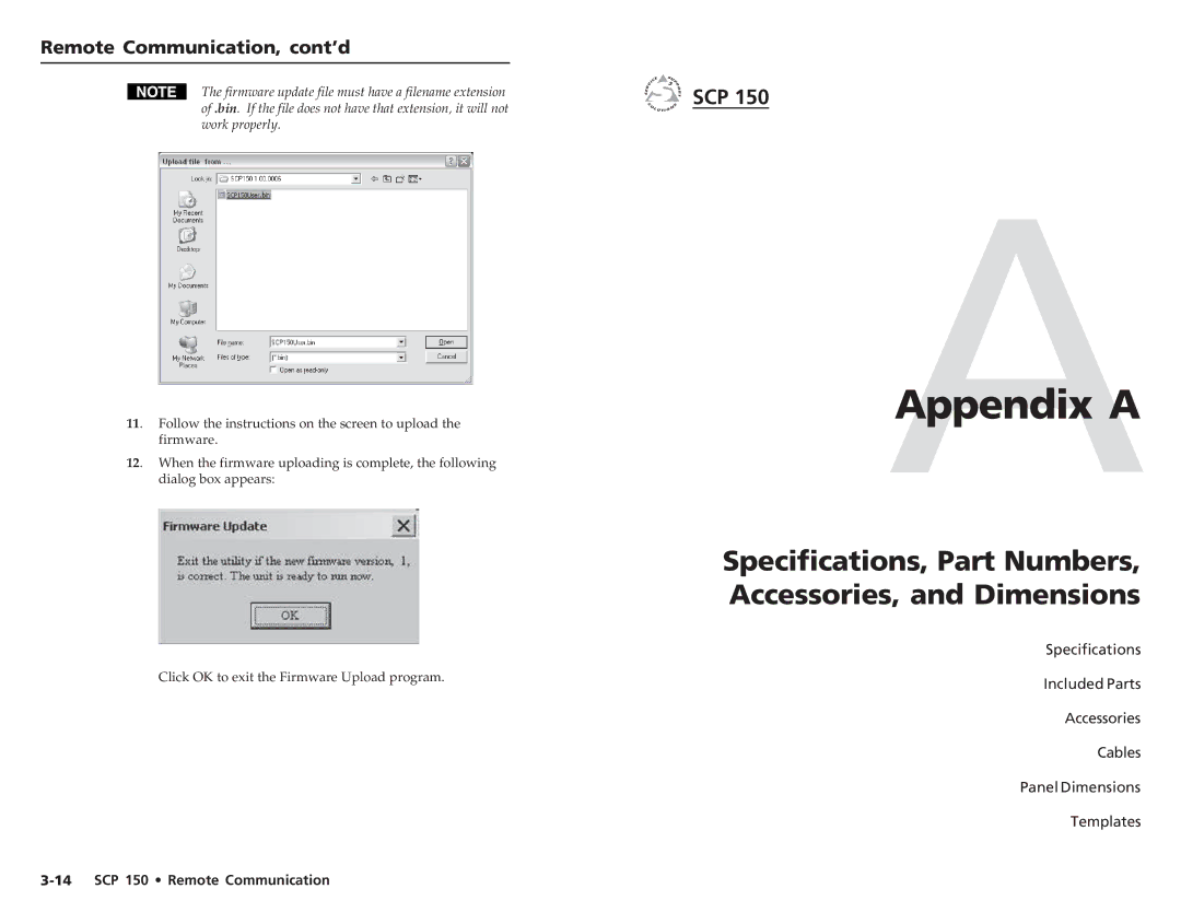 Extron electronic SCP 150L user manual AAppendix a, Specifications, Part Numbers, Accessories, and Dimensions 