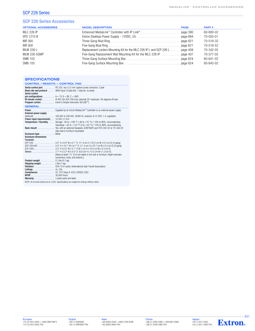 Extron electronic SCP 226 Series specifications 401 