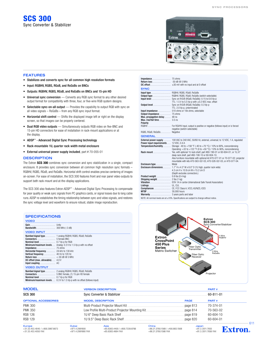 Extron electronic SCS 300 specifications Sync Converter & Stabilizer, Features, Description, Specifications, Extron, Plus 