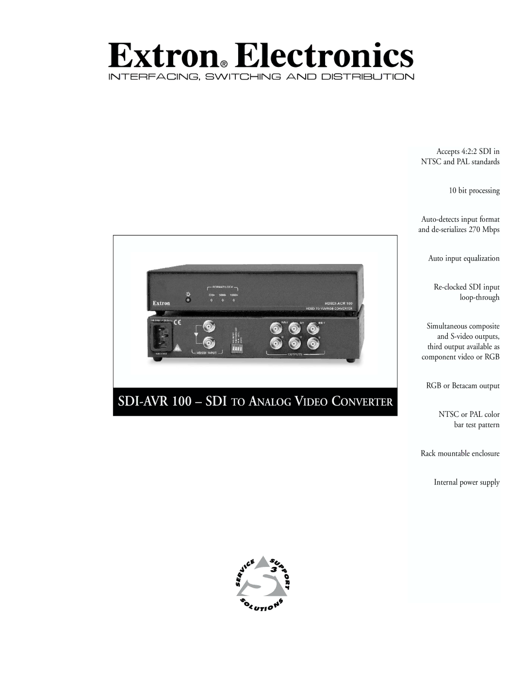 Extron electronic manual SDI-AVR 100 SDI to Analog Video Converter 