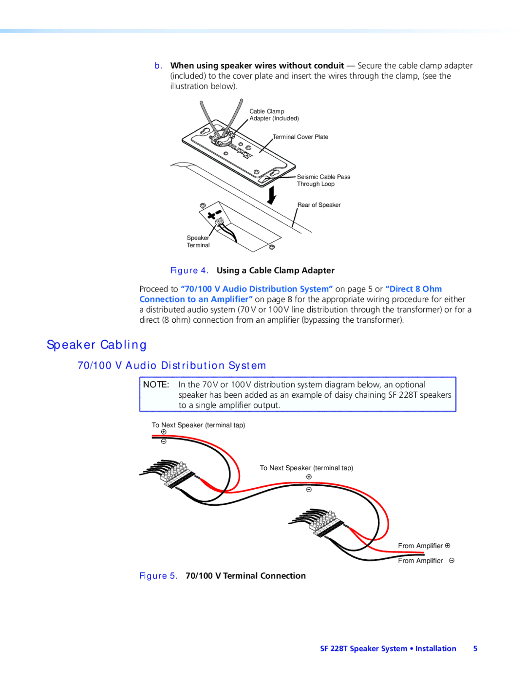Extron electronic SF 228T manual Speaker Cabling, 70/100 V Audio Distribution System 