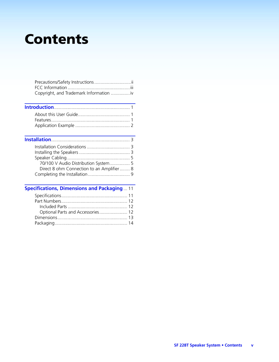 Extron electronic SF 228T manual Contents 