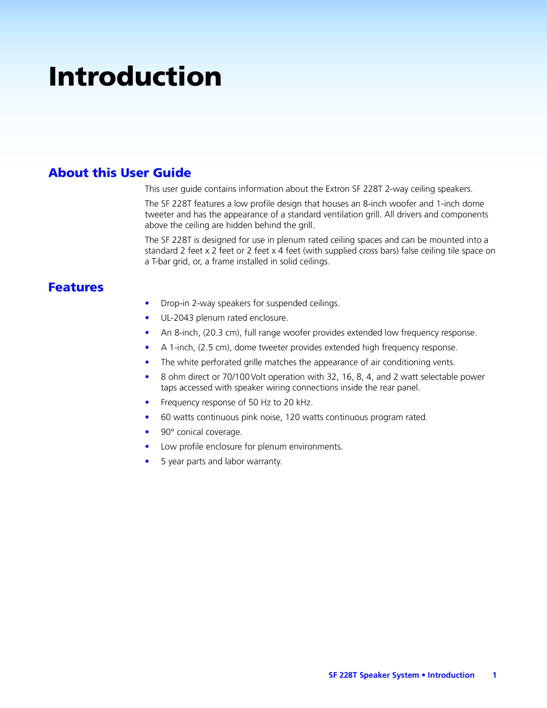 Extron electronic SF 228T manual Introduction, About this User Guide, Features 