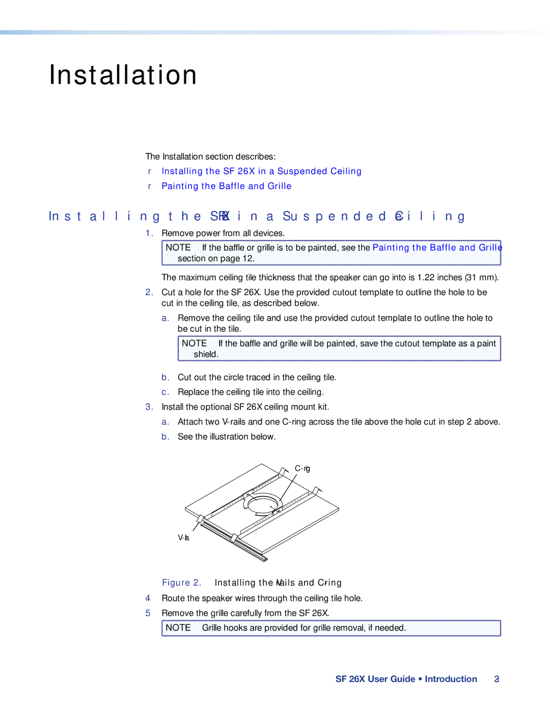 Extron electronic manual Installation, Installing the SF 26X in a Suspended Ceiling 