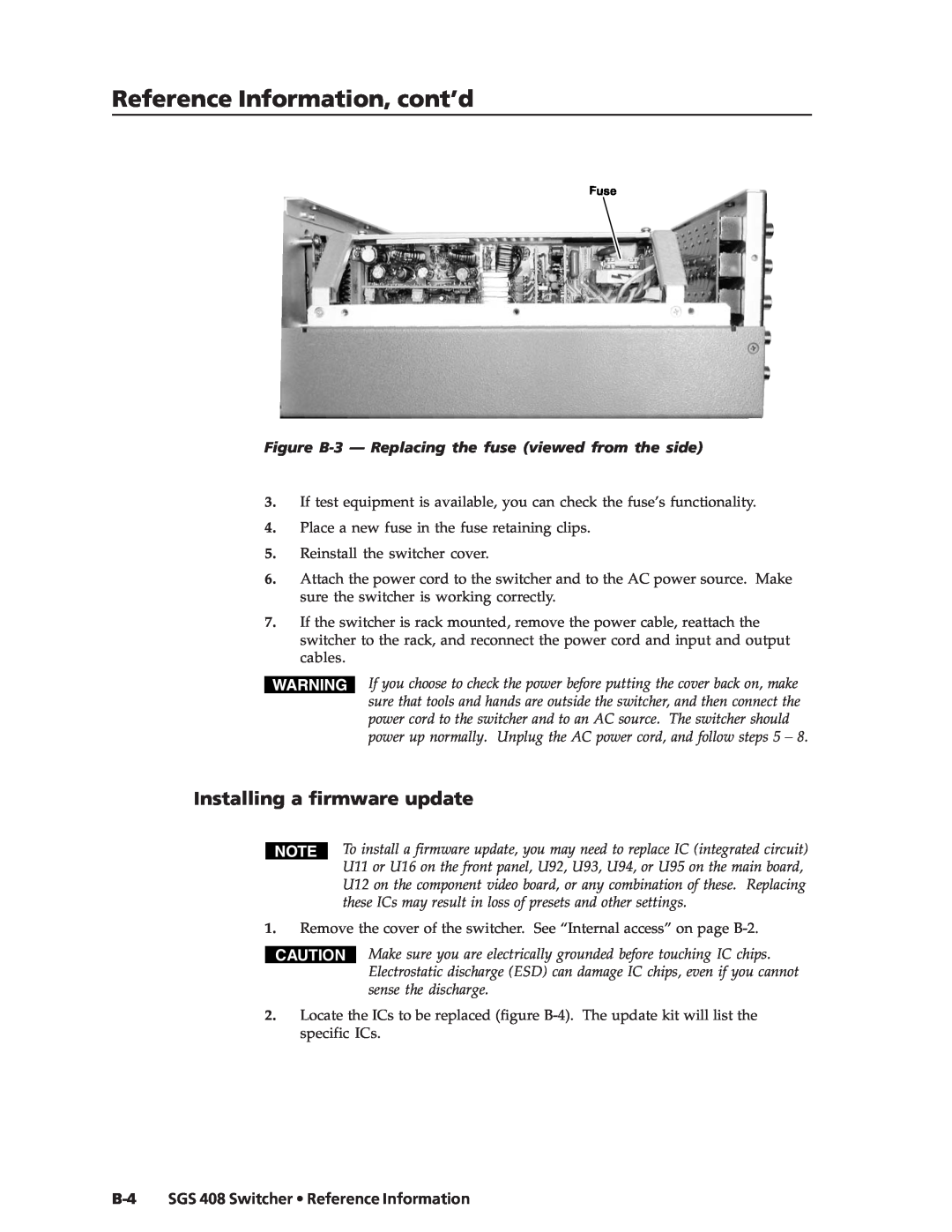 Extron electronic SGS 408 manual Reference Information, cont’d, Installing a firmware update 
