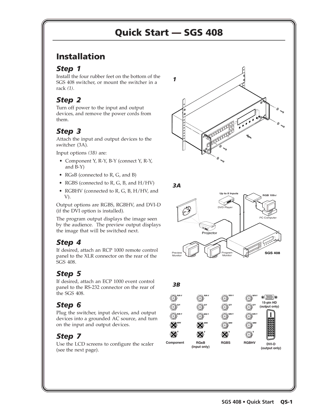 Extron electronic manual Quick Start SGS, SGS 408 Quick Start QS-1 