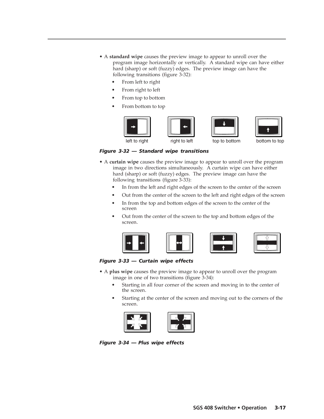 Extron electronic SGS 408 manual Standard wipe transitions 