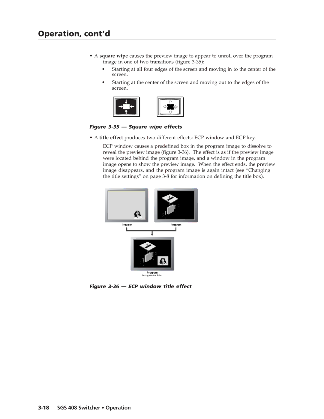 Extron electronic SGS 408 manual Square wipe effects 