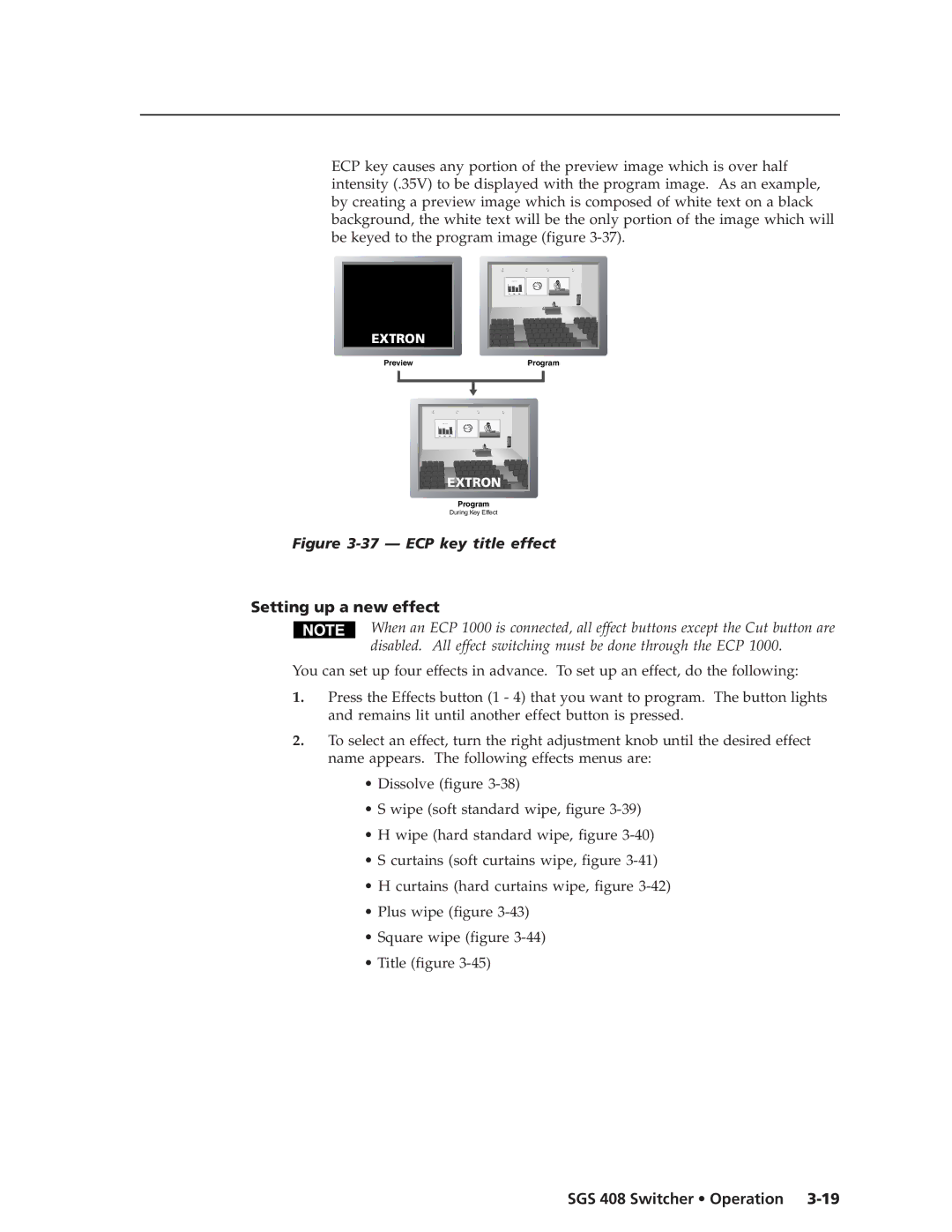 Extron electronic SGS 408 manual ECP key title effect, Setting up a new effect 