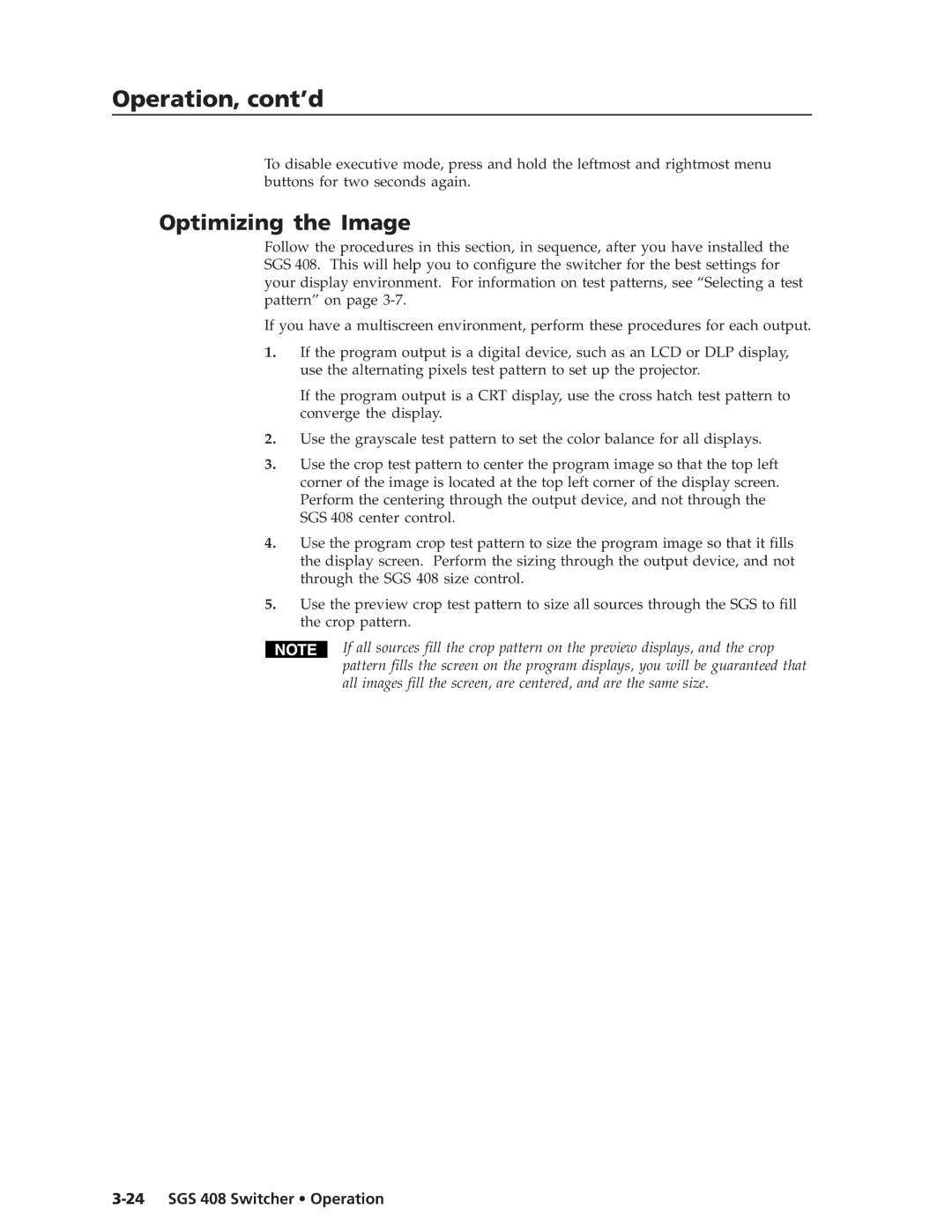 Extron electronic SGS 408 manual Optimizing the Image 