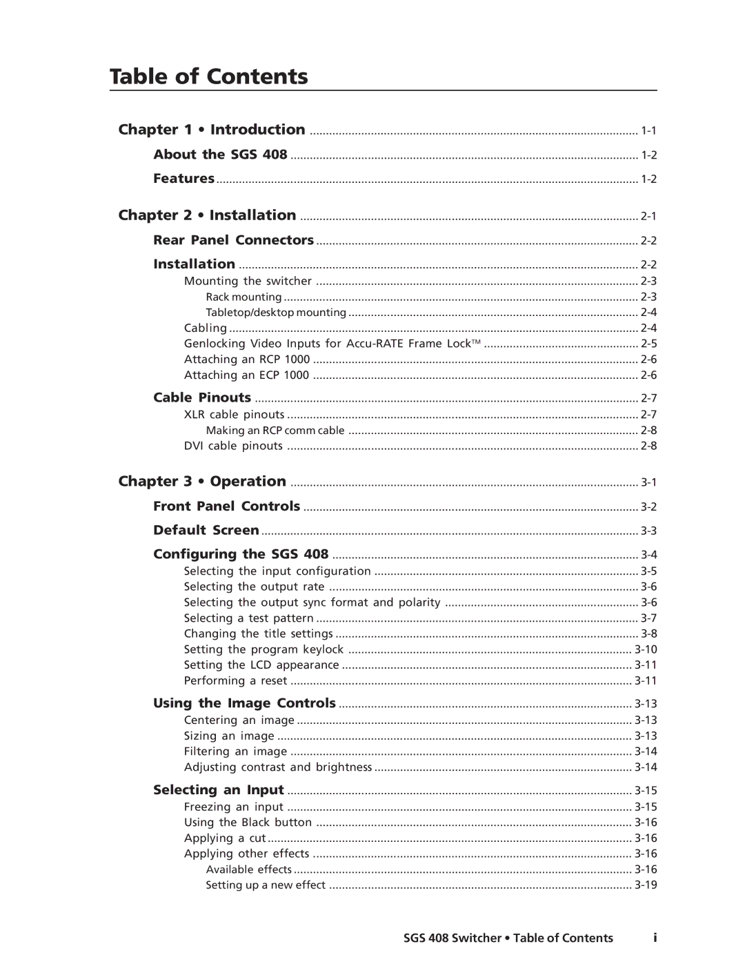 Extron electronic SGS 408 manual Table of Contents 