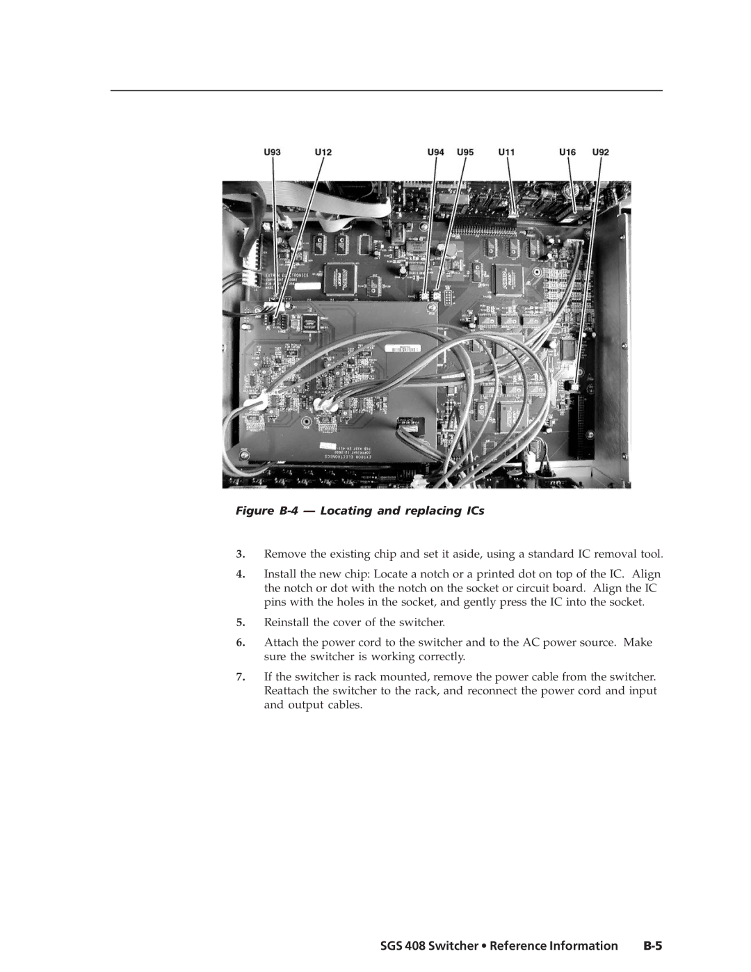 Extron electronic SGS 408 manual Figure B-4 Locating and replacing ICs 