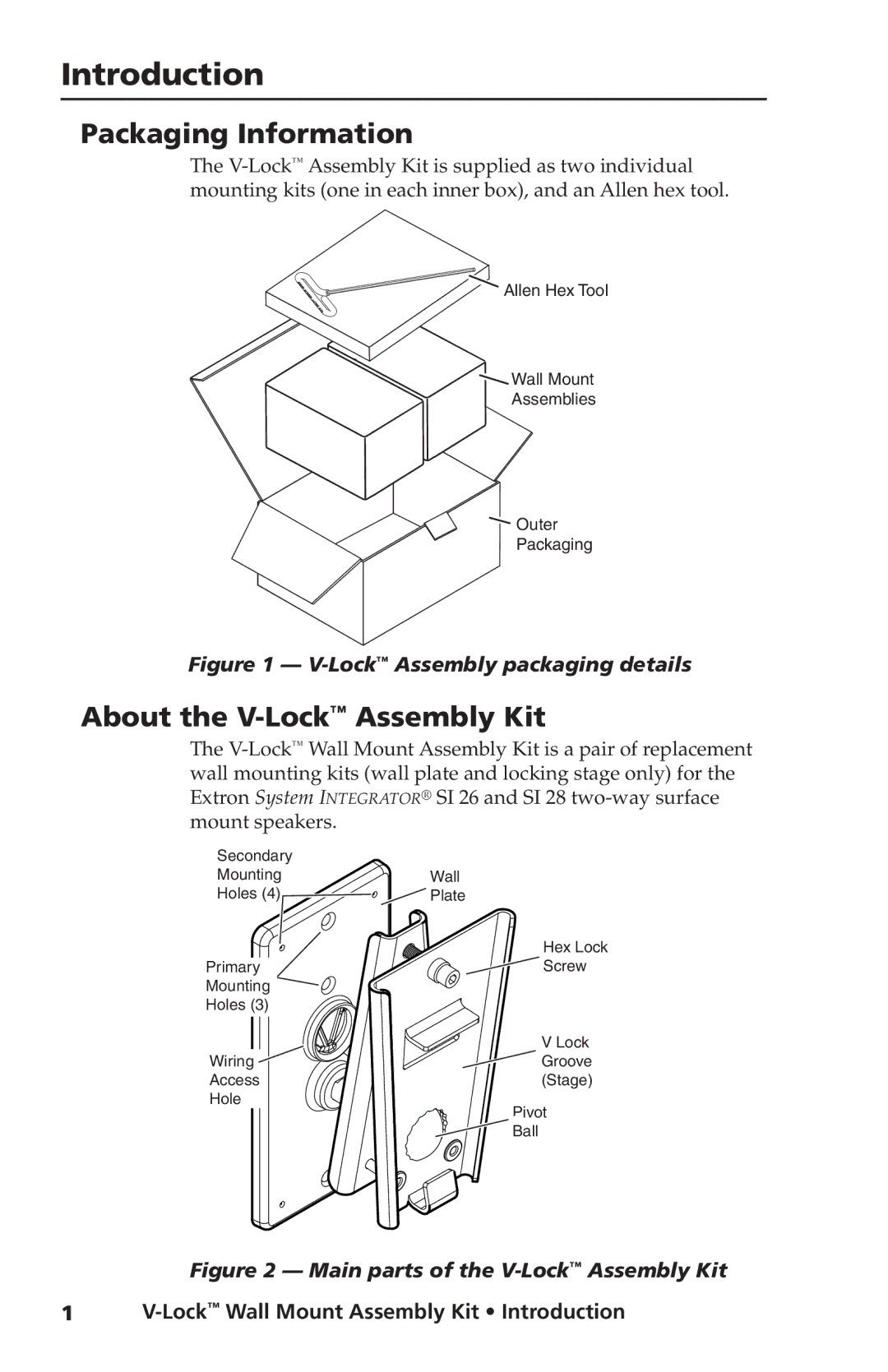 Extron electronic SI 26, SI 28 manual Introduction, Packaging Information, About the V-LockAssembly Kit 