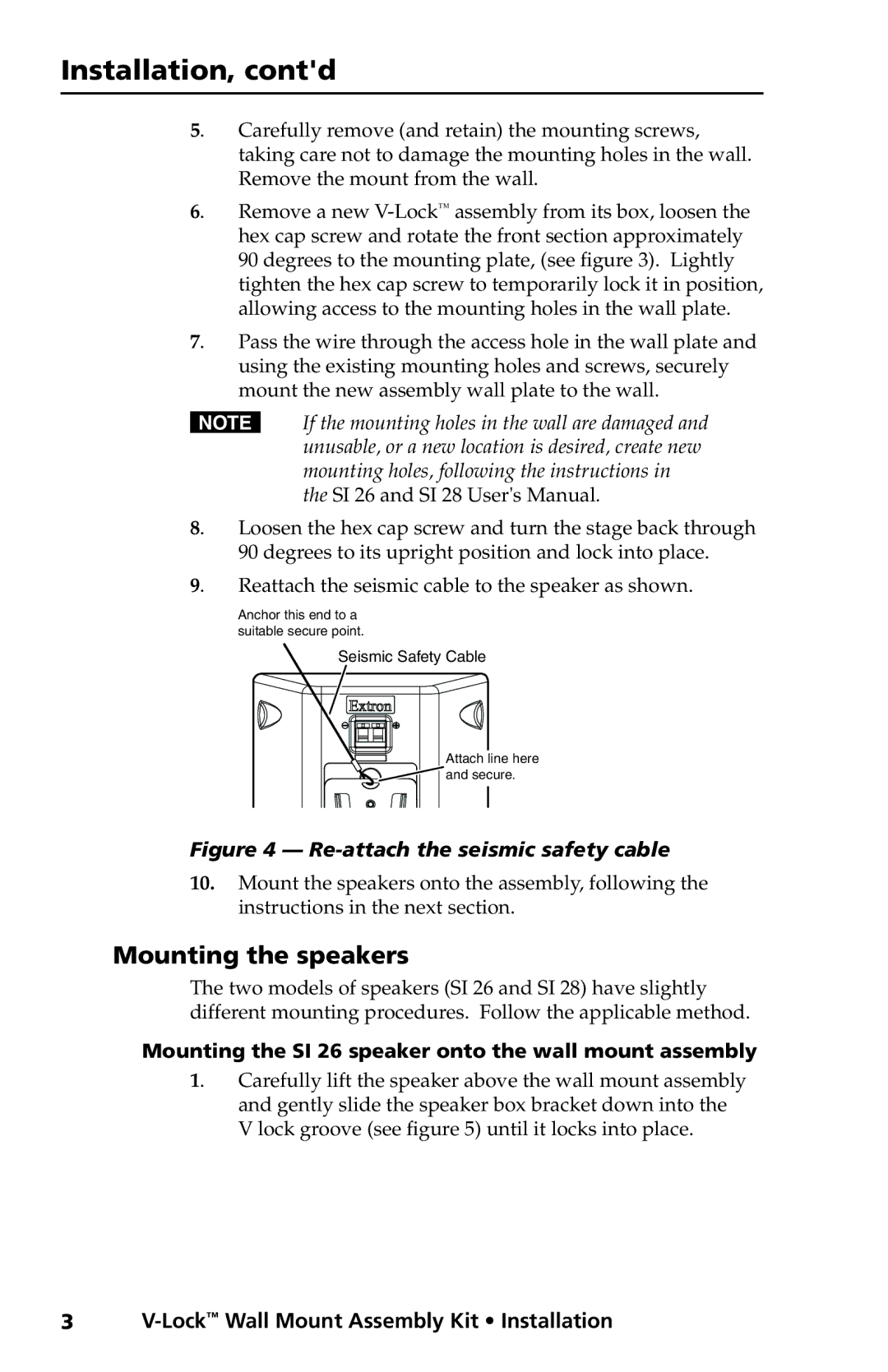 Extron electronic SI 26, SI 28 manual Installation, contd, Mounting the speakers 