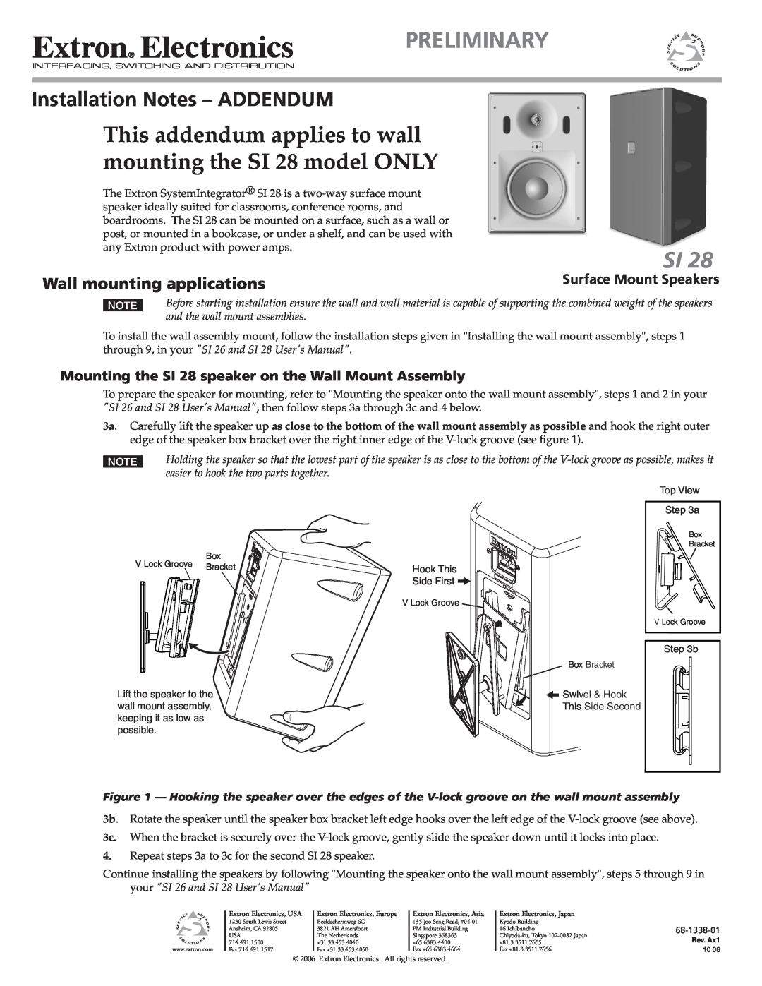 Extron electronic SI 28, SI 26 user manual Preliminary, Installation Notes - ADDENDUM, Wall mounting applications 