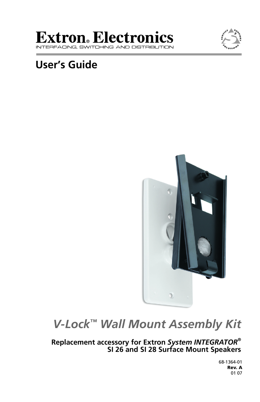 Extron electronic SI 28, SI 26 manual V-Lock Wall Mount Assembly Kit, User’s Guide, 68-1364-01, Rev. A 