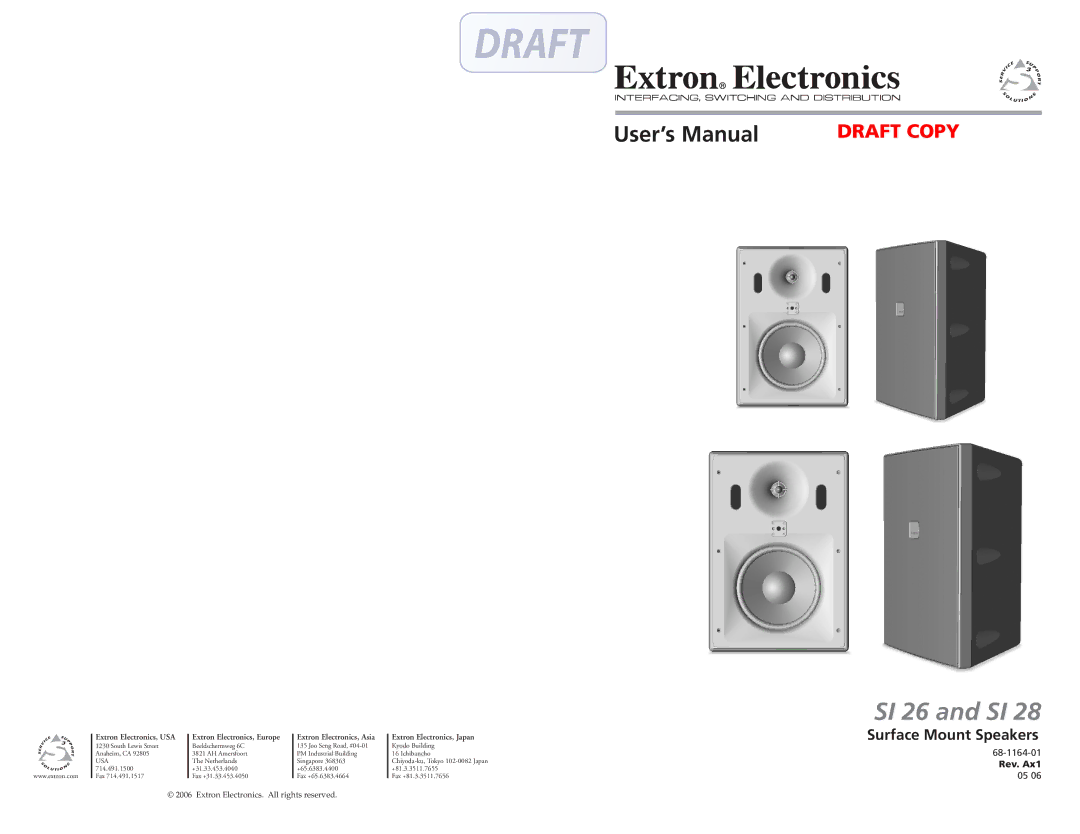 Extron electronic SI 26 user manual Surface Mount Speakers, Extron Electronics, USA 