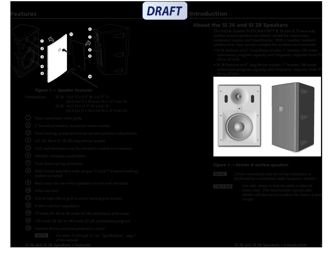 Extron electronic user manual Introduction, About the SI 26 and SI 28 Speakers, SI 26 and SI 28 Speakers Features 