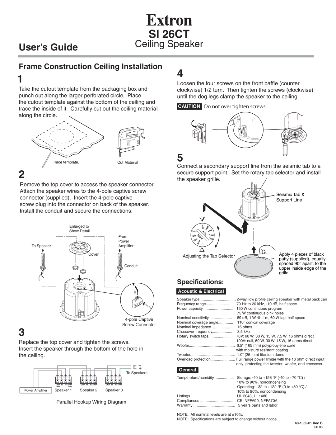 Extron electronic SI 26CT specifications Frame Construction Ceiling Installation, Specifications, Acoustic & Electrical 