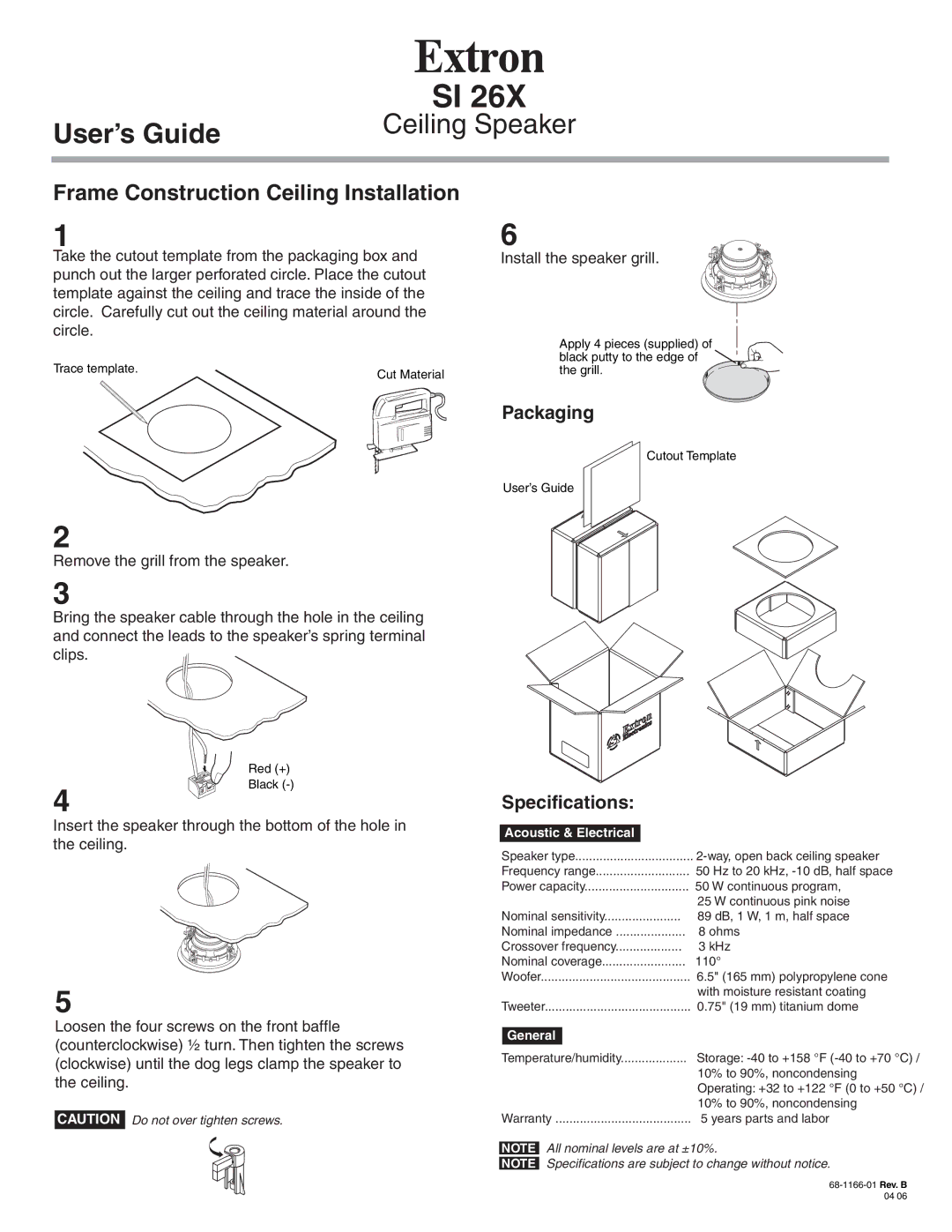 Extron electronic SI 26X specifications Frame Construction Ceiling Installation, Acoustic & Electrical, General 