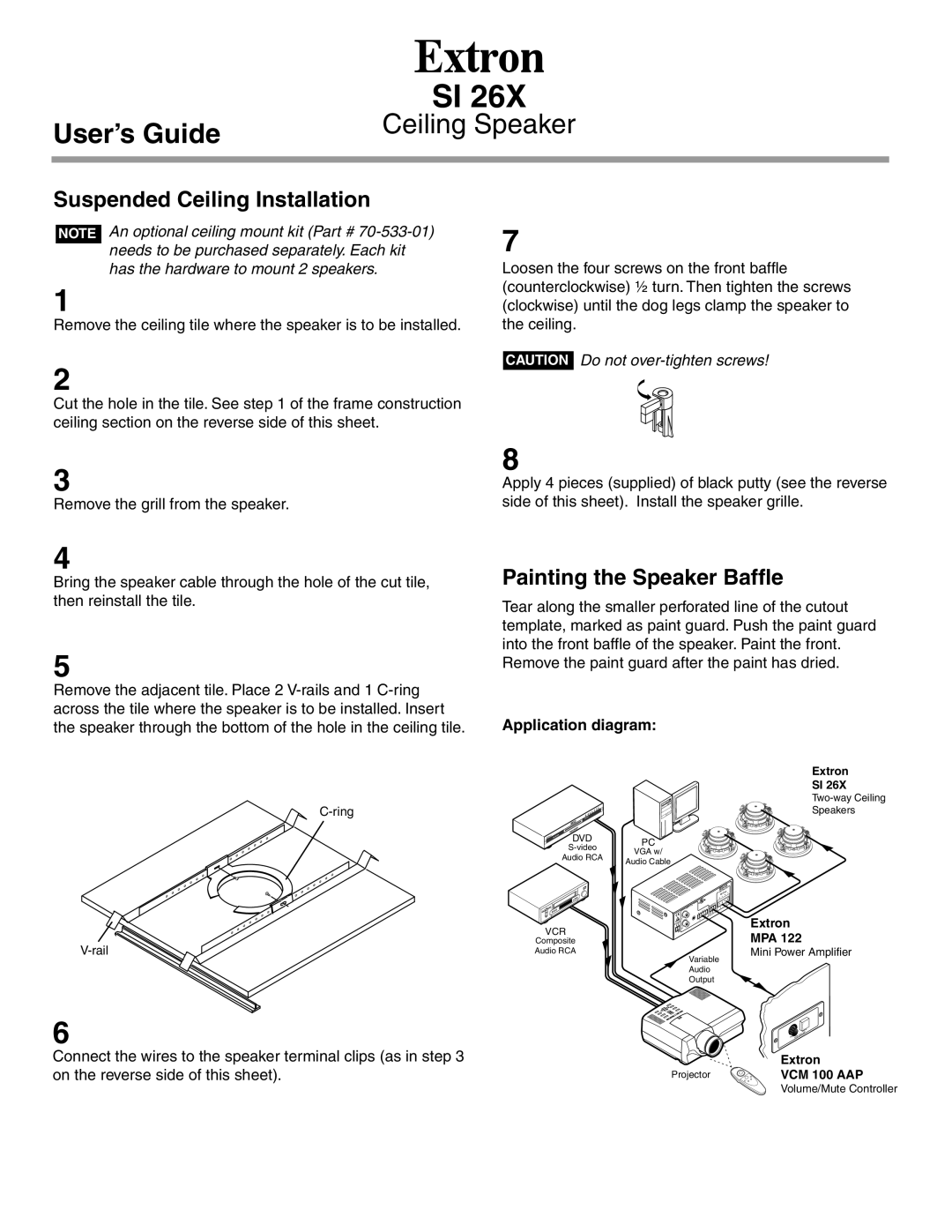 Extron electronic SI 26X specifications Ceiling Speaker, Suspended Ceiling Installation 