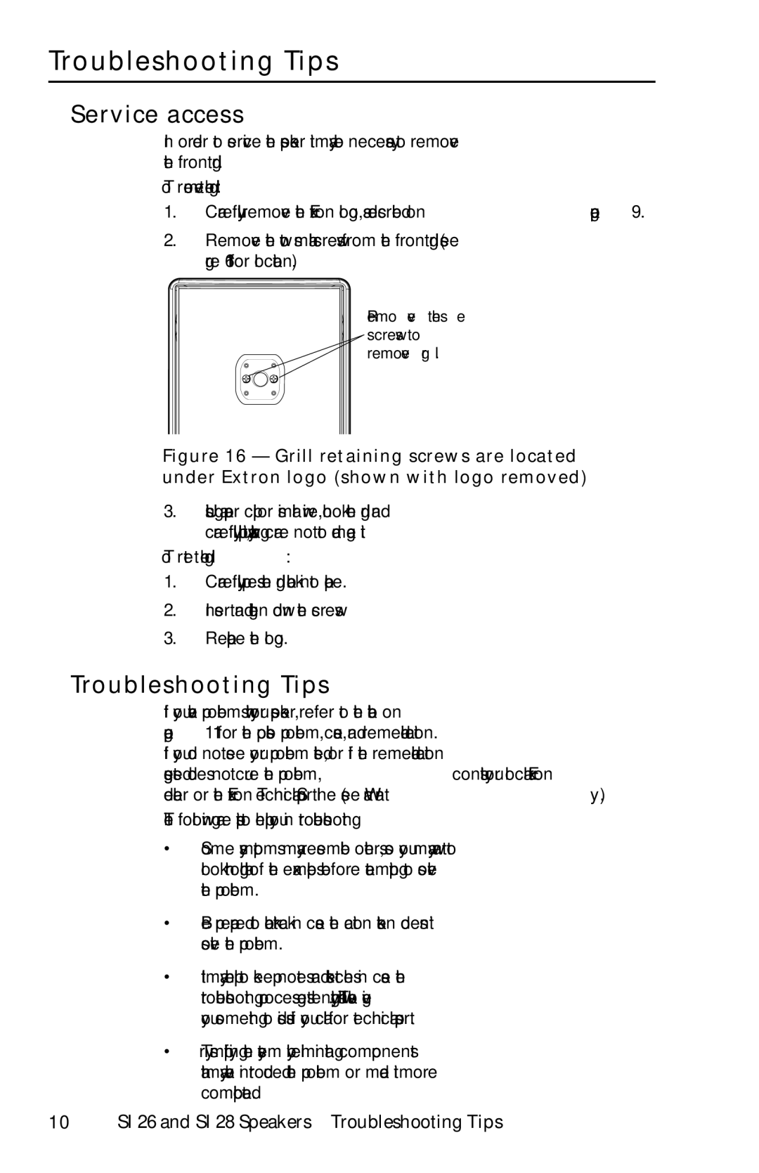 Extron electronic SI 28 manual Troubleshooting Tips, Service access 