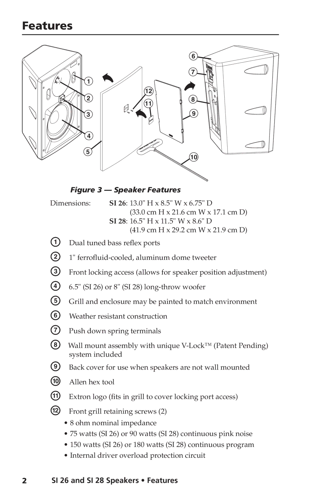 Extron electronic SI 28 manual Features, C D E F G H 