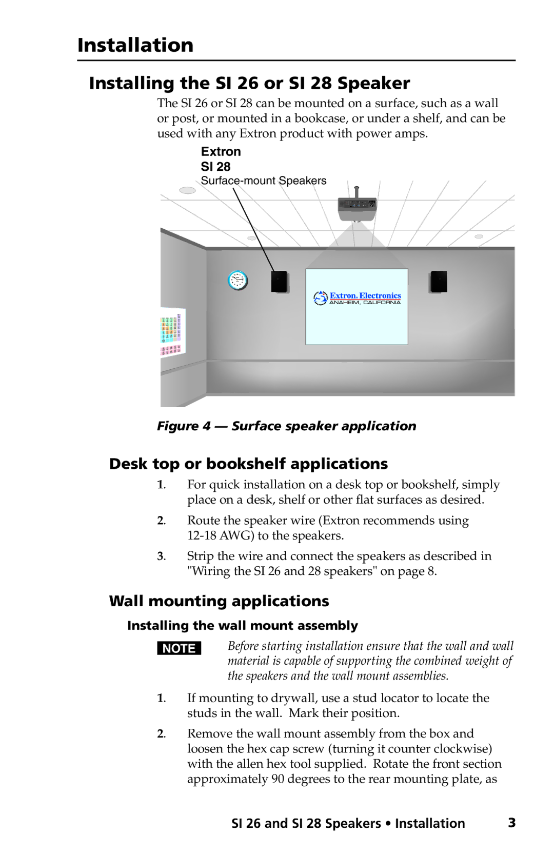 Extron electronic manual Installation, Installing the SI 26 or SI 28 Speaker 