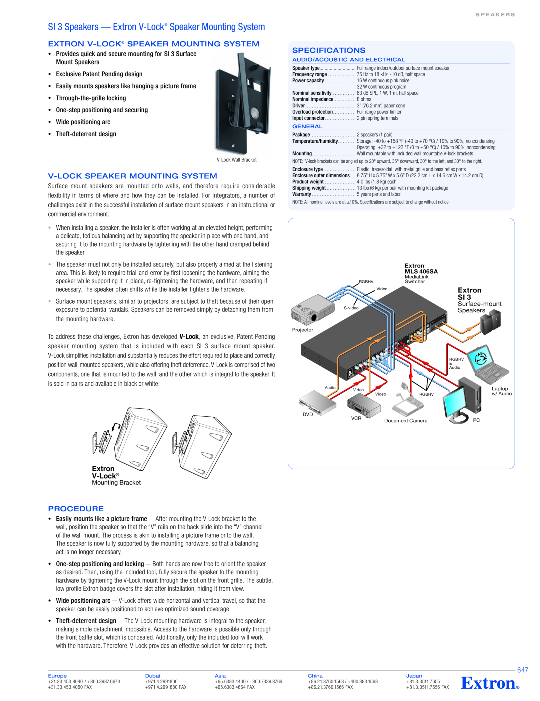 Extron electronic SI 3 Black Extron V-Lock Speaker Mounting System, V-LockSpeaker Mounting System, Procedure, MLS 406SA 