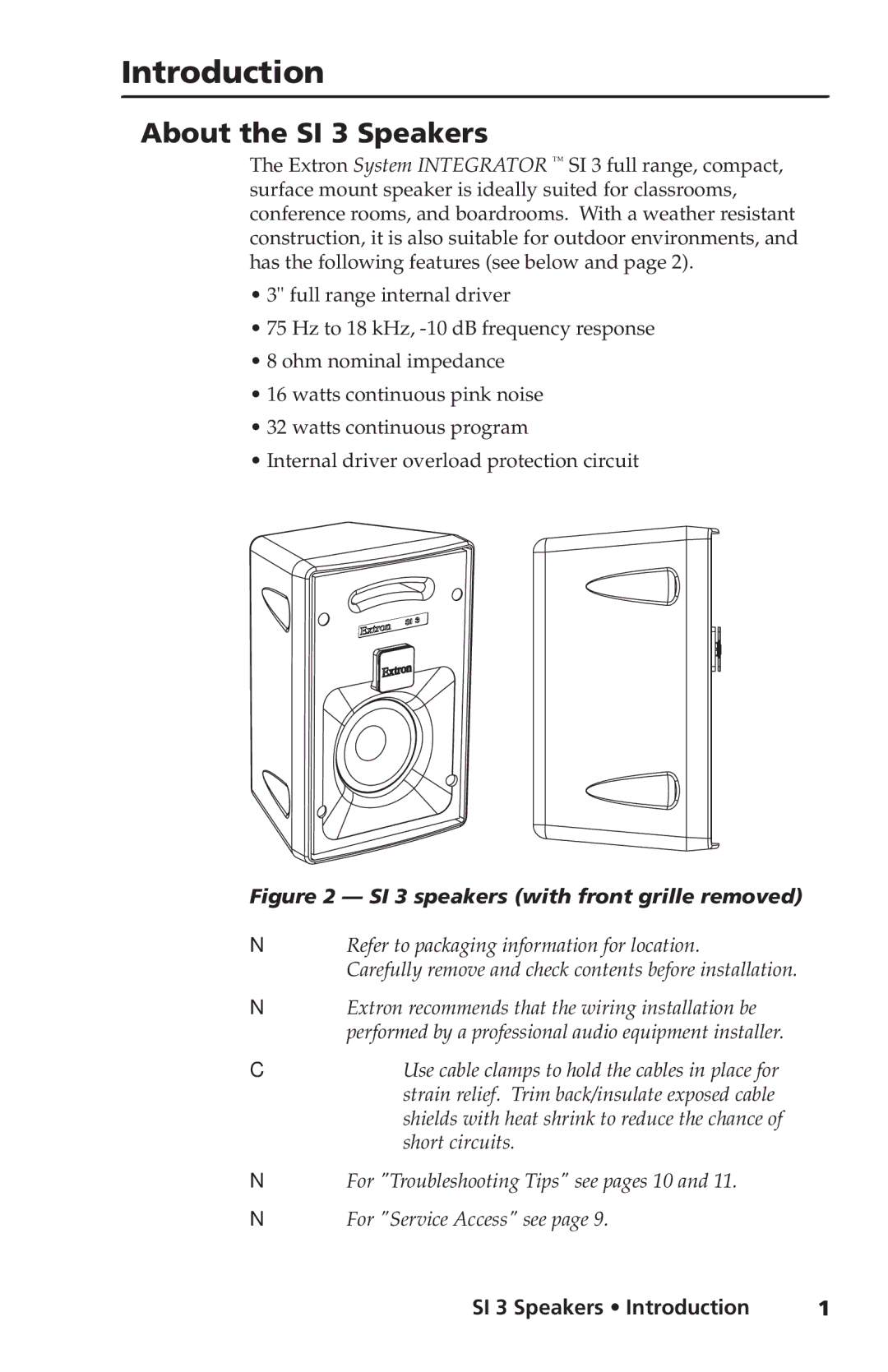 Extron electronic manual Introduction, About the SI 3 Speakers 