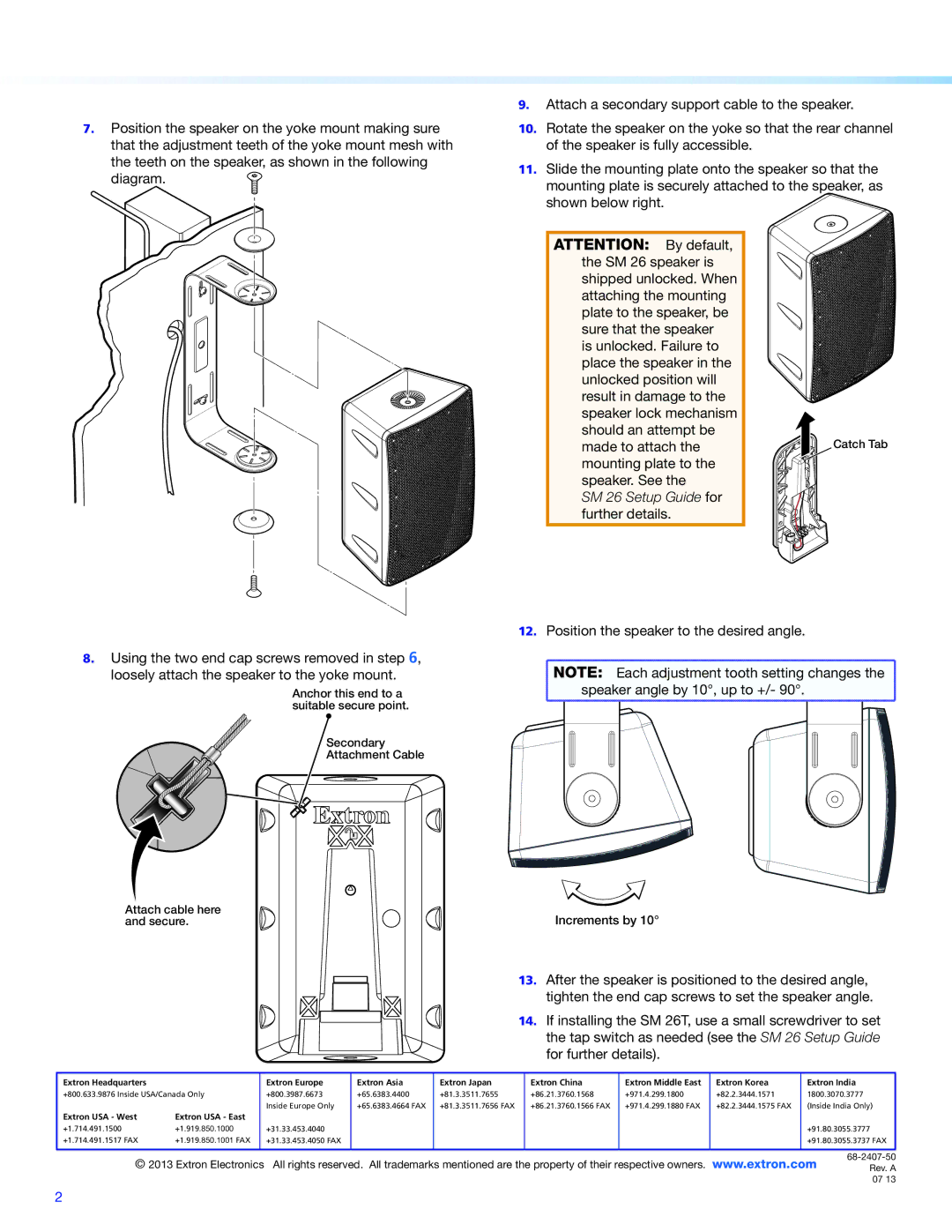 Extron electronic setup guide Made to attach, Mounting plate to Speaker. See, SM 26 Setup Guide for 