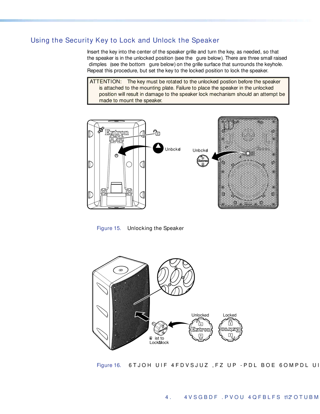 Extron electronic SM 26 manual Using the Security Key to Lock and Unlock the Speaker, Unlocking the Speaker 