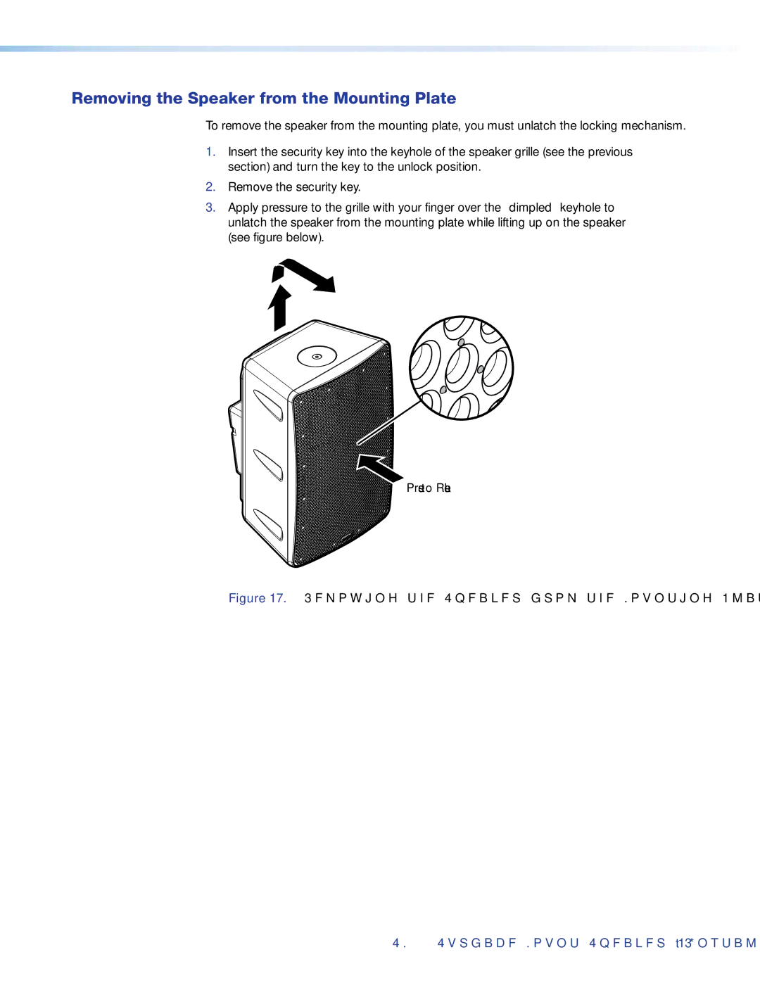 Extron electronic SM 26 manual Removing the Speaker from the Mounting Plate 