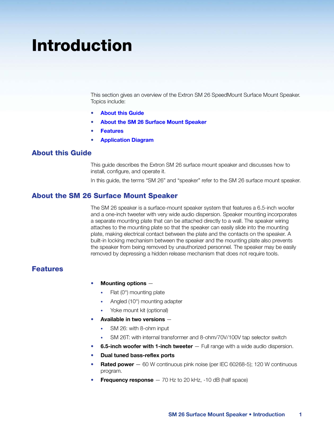 Extron electronic manual About this Guide, About the SM 26 Surface Mount Speaker, Features 