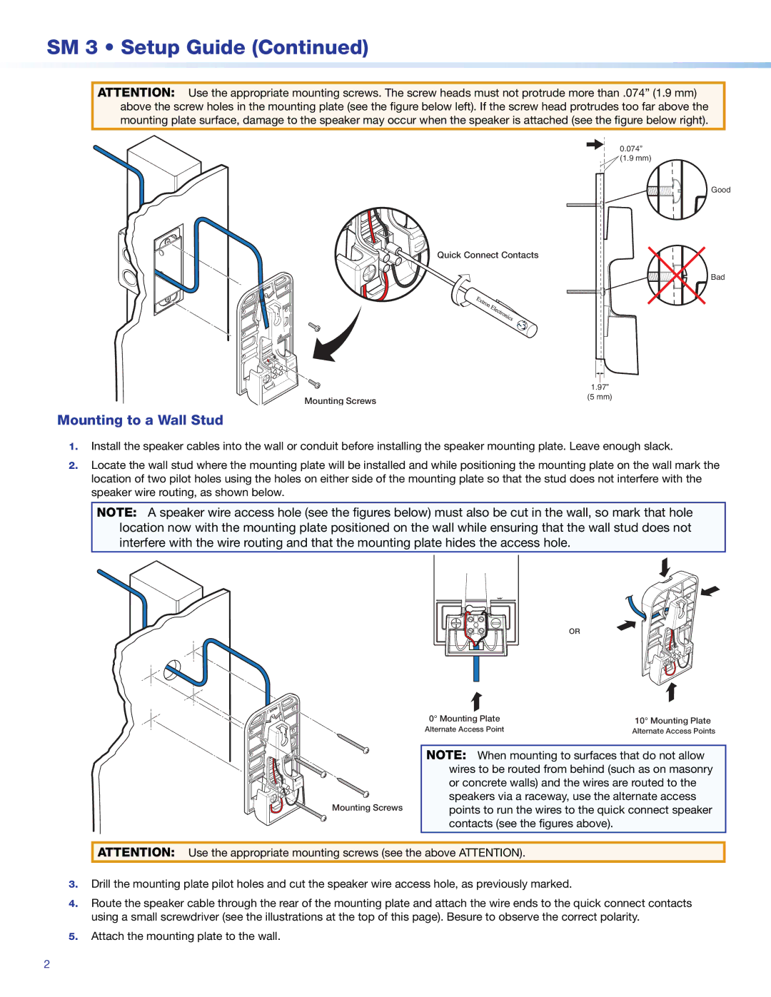 Extron electronic SM 3 setup guide Mounting to a Wall Stud 