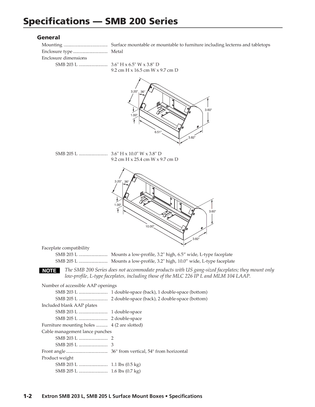 Extron electronic SMB 203 L specifications Specifications SMB 200 Series, General 