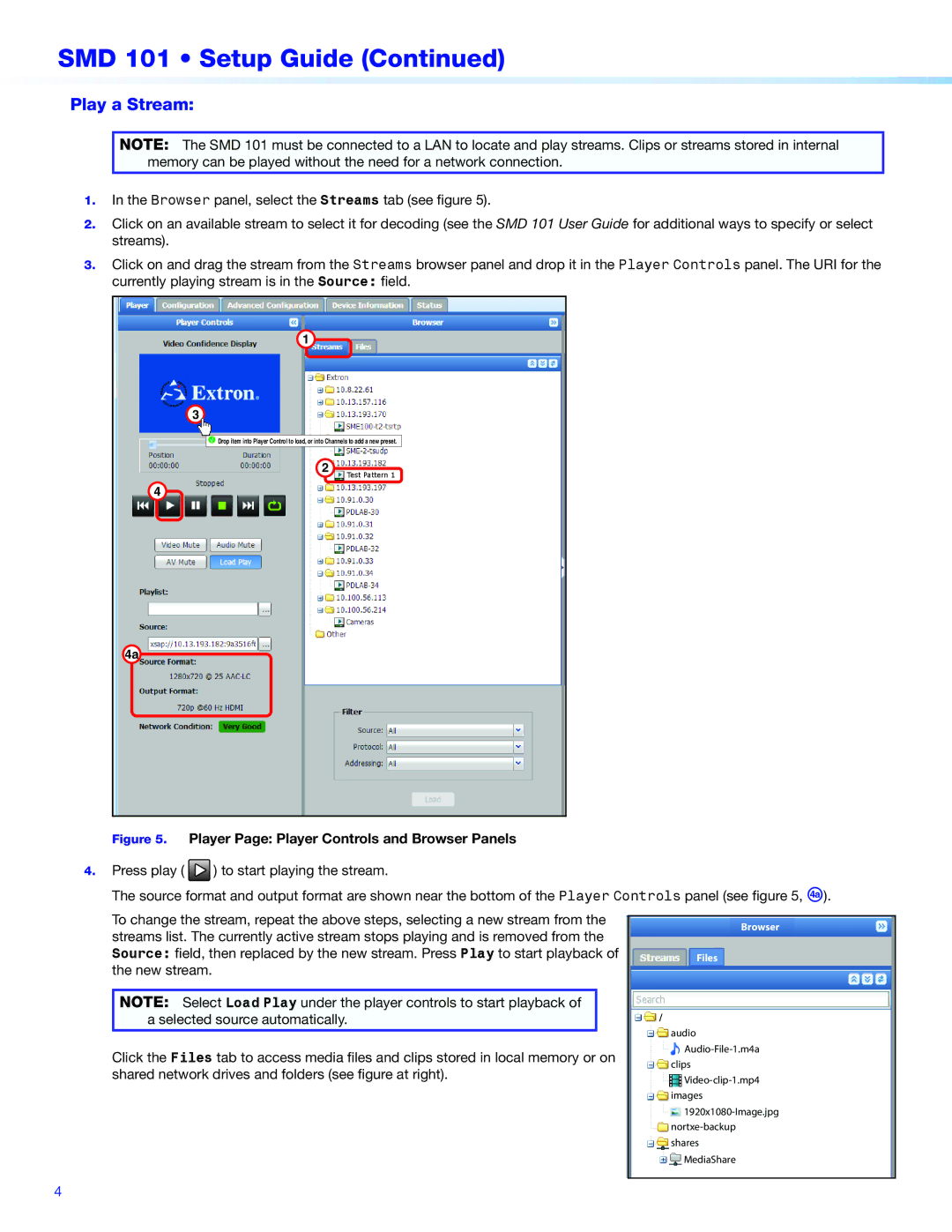 Extron electronic SMD 101 setup guide Play a Stream, Browser Files 