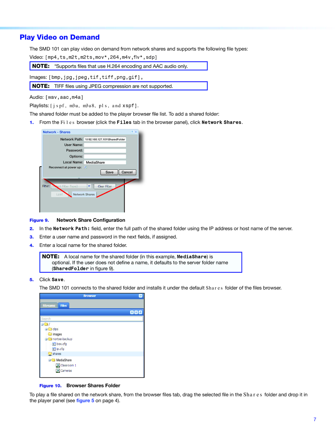 Extron electronic SMD 101 setup guide Play Video on Demand, Network Shares 