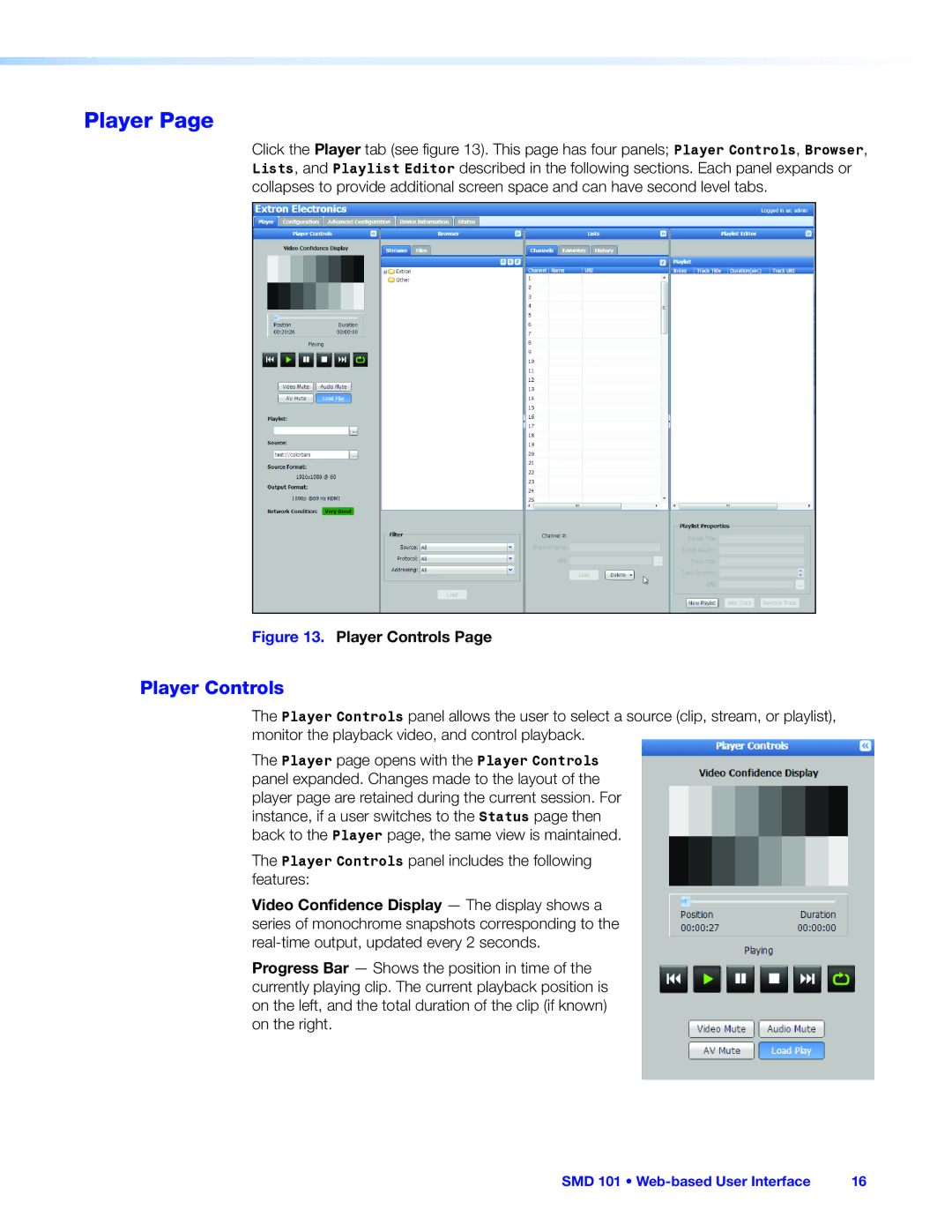 Extron electronic SMD 101 manual Player Controls 