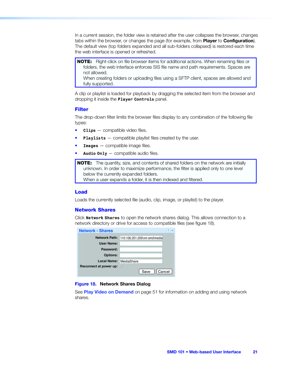 Extron electronic SMD 101 manual Network Shares 