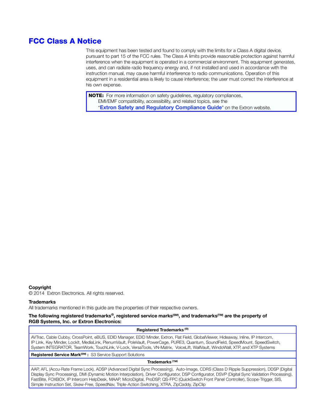 Extron electronic SMD 101 manual FCC Class a Notice, Registered Trademarks 