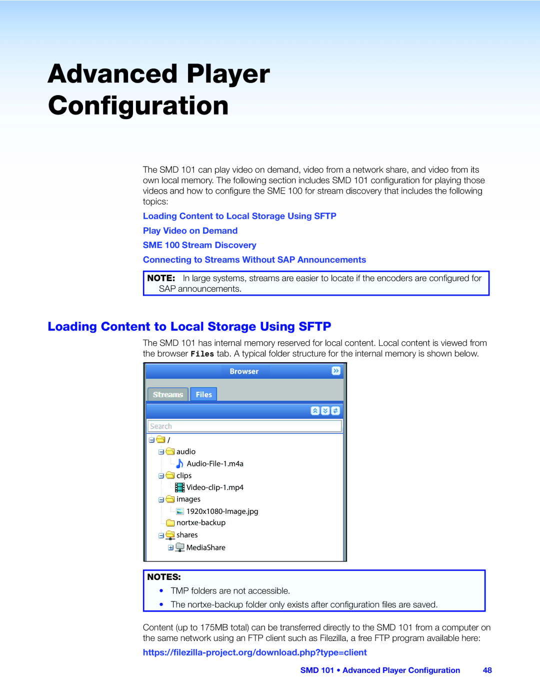 Extron electronic SMD 101 manual Advanced Player Configuration, Loading Content to Local Storage Using Sftp 