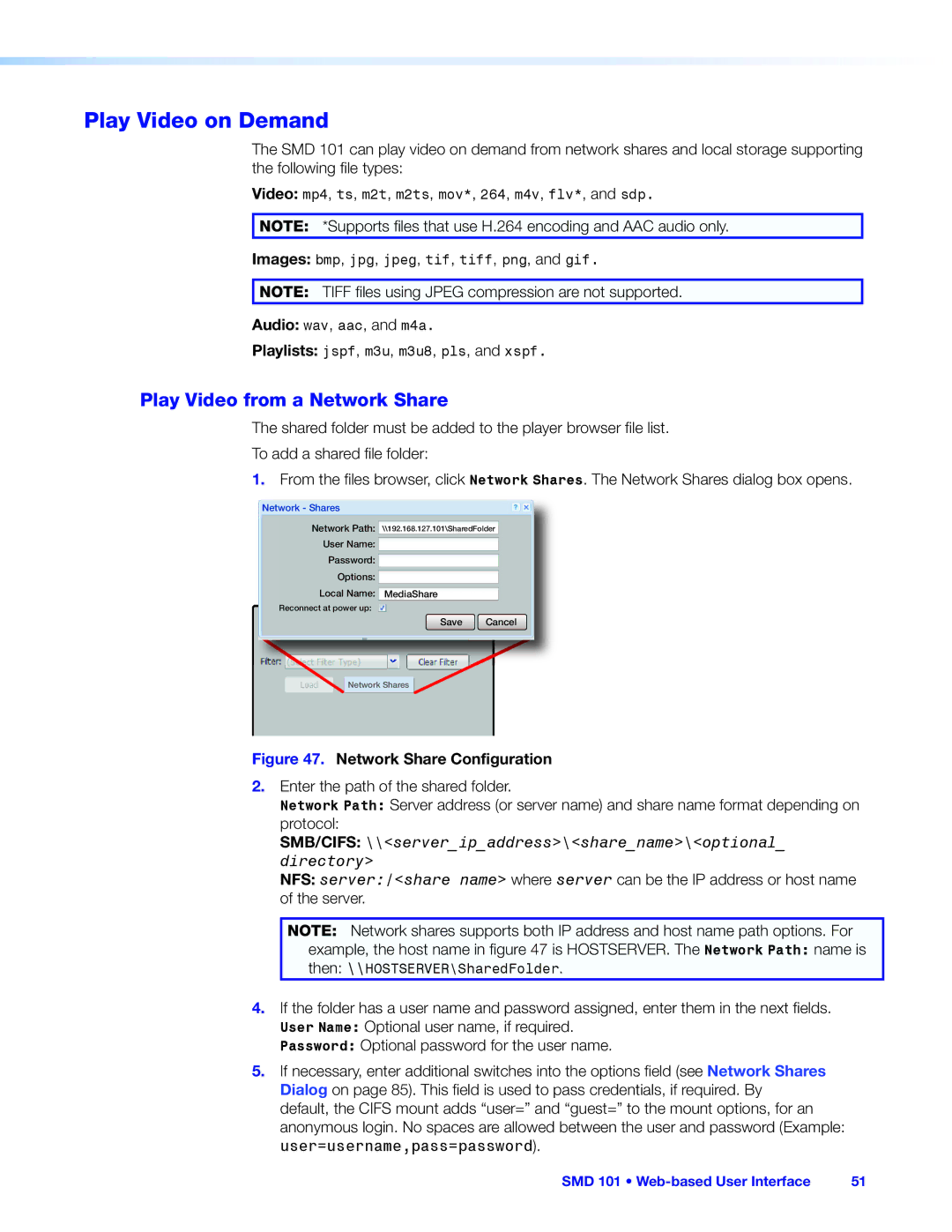 Extron electronic SMD 101 manual Play Video on Demand, Play Video from a Network Share 