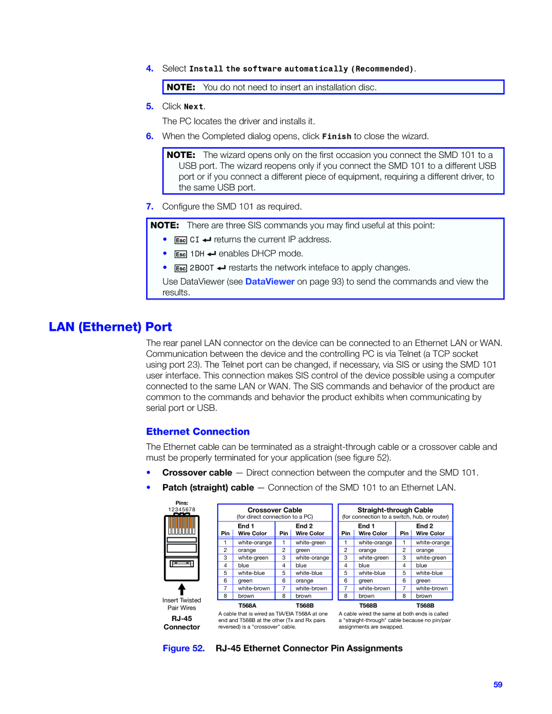 Extron electronic SMD 101 manual LAN Ethernet Port, Ethernet Connection 